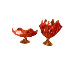 1960's Mid Century Viking Epic 6‎ Petal Persimmon Handkerchief Vase & Bowl